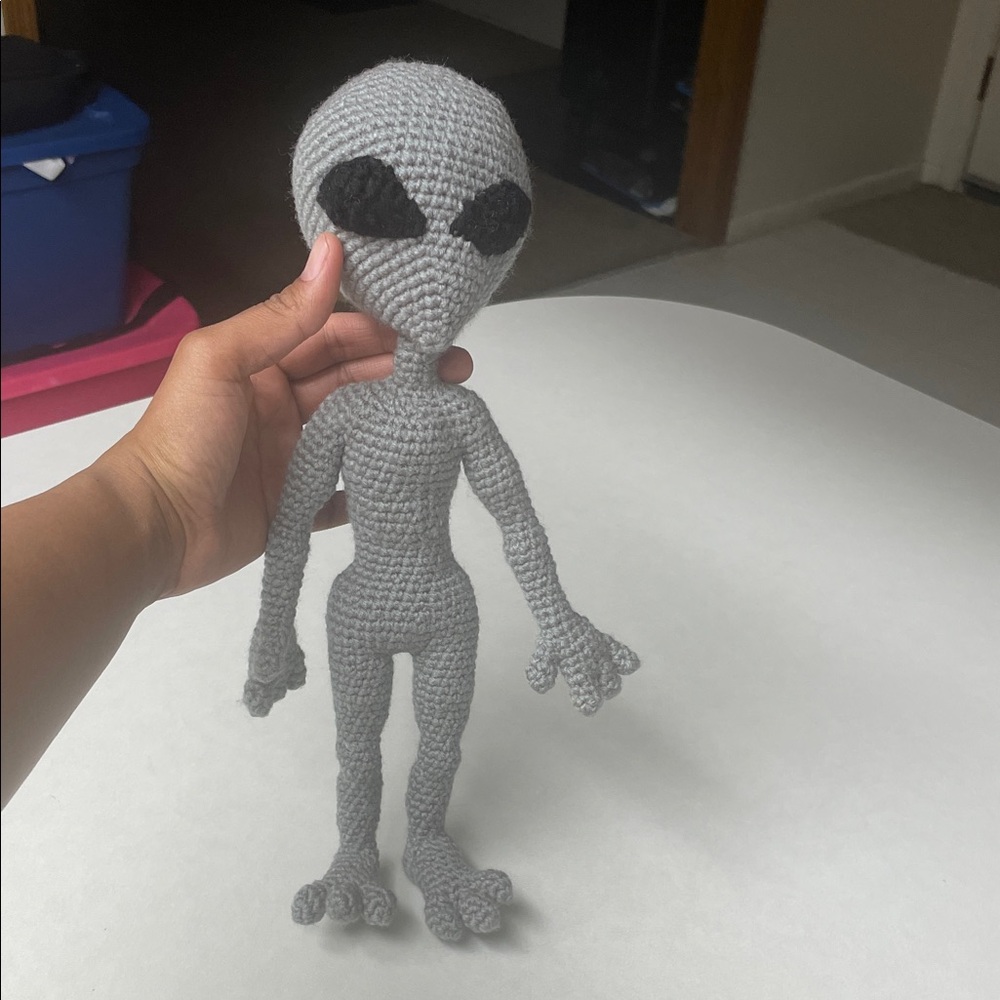 Gray Crochet Alien Doll